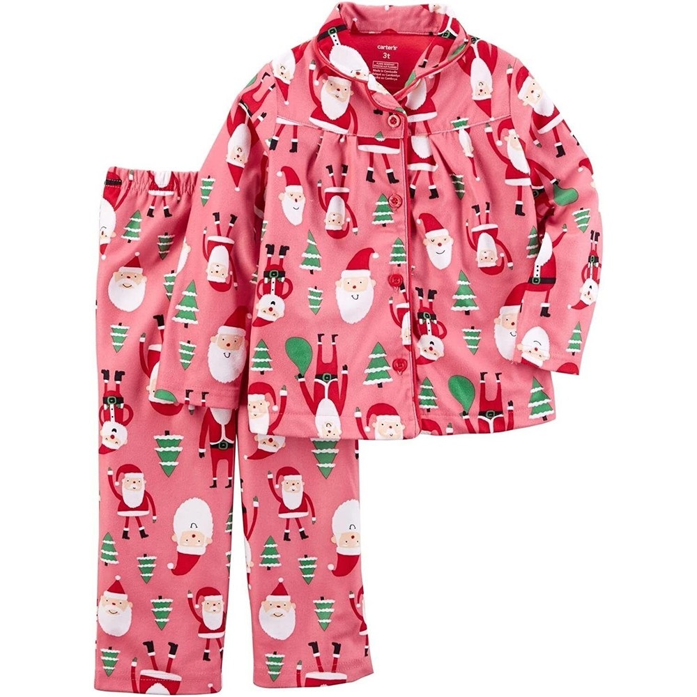 NEW Carter's Toddler Girls Santa Christmas Pink Plush Fleece 2 Piece Coat Pajama